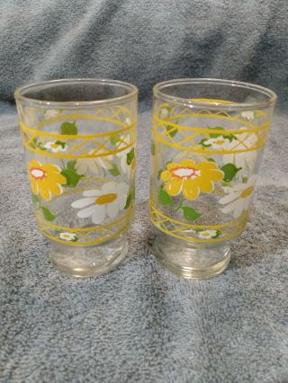 Vintage Anchor Hocking Hildi Juice Glasses Yellow And White Daisy 