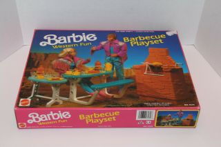 Barbie Western Fun Barbecue Picnic Play Set Mattel 1989 Htf