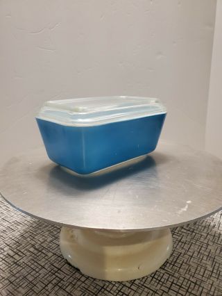 Vintage Pyrex Turquoise Blue Ovenware Refrigerator Dish with Lid - 502 - B & 502 - C 2