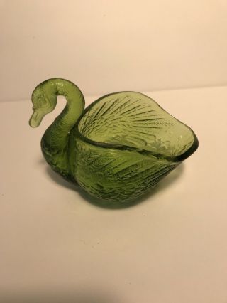 Green Glass Swan Vintage Salter/trinket Dish Avocado Green Possible Fenton?