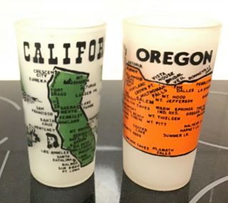 Vintage (2) State Souvenir Frosted Glasses Hazel Atlas California & Oregon