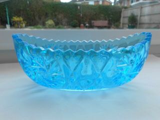 Vintage Art Deco English Sowerby Blue Glass Oval Boat Shape Bowl Vgc