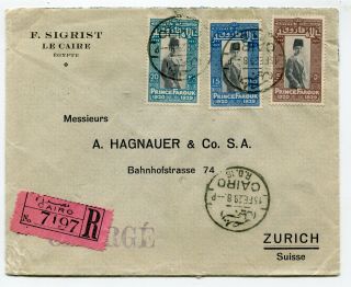 Egypt Registered Cover Cairo To Zurich Switzerland 15 - 2 - 1929 S/scans