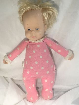 Vintage Mattel Drowsy Doll Polka Dot Pink Pull String Attached Mute