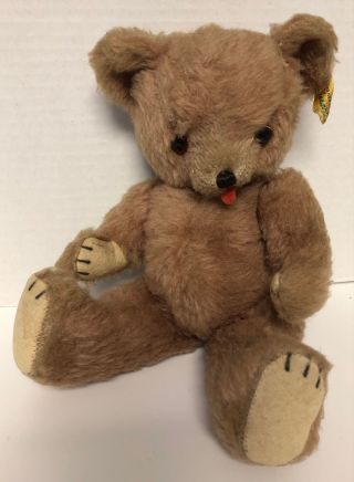 Vintage Brown Tan Teddy Bear 11 " Jointed Plush Character Novelty Ear Tag Tongue