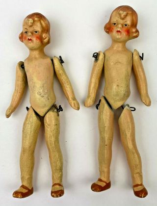 2 Antique Marked Germany Bisque Jointed Small Tiny Dolls 3 1/2 Inches