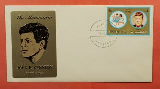 1973 Fujeira Fdc In Memoriam Jfk John F Kennedy,  Gold Plate Cachet