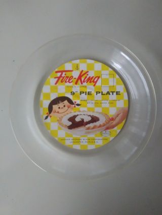Vtg.  Fire - King Ovenware 9 " Pie Plate W/ Label Nos (anchor Hocking)