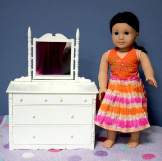 Vintage 1960s White Plastic Doll Dresser With Mirror & Drawers 16 " Height Vgc