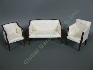 Bespaq Dollhouse Miniature Mahogany Wood Living Room Couch Sofa 2 Chairs 3pc Set