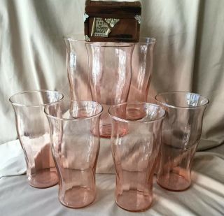 Set Of 7 Vintage 1930’s Pink Depression Optic Panel Glass Tumblers Jeanette Wow