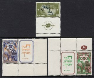 Israel 1950 3rd Maccabiah Sports Single,  Year Set With Tabs Vf