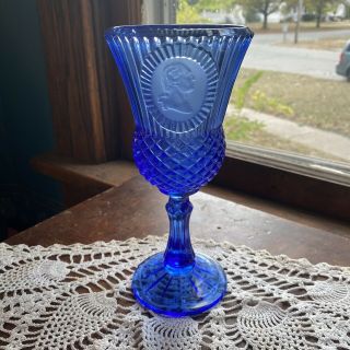 Vintage Avon By Fostoria Glass 8 " Cobalt Blue Glass George Washington Goblet