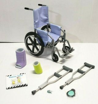 Retired American Girl Doll Purple Wheelchair Cast Crutches Feel Better Doctor