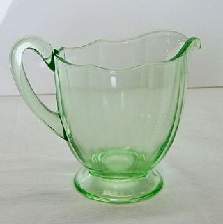 Vintage Green Depression Glass Creamer - 3 1/2 " Tall X 3 " Across