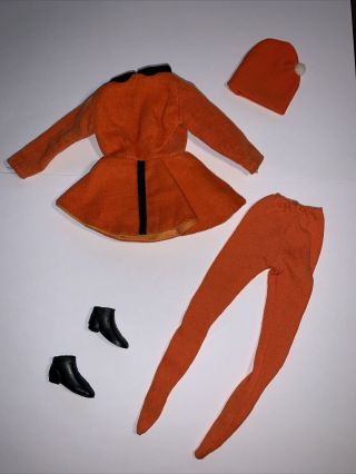 Vintage Maddie Mod Barbie Clone Orange Velvet Skating Dress Tights Hat Boots