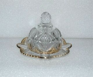 Antique Eapg Pattern Glass Childs Pennsylvania Vintage Gold Trim Toy Butter Dish
