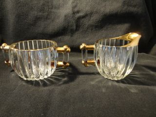 Vintage Glass Creamer and Sugar Bowl w/ gold Trim - ribbed pattern 3