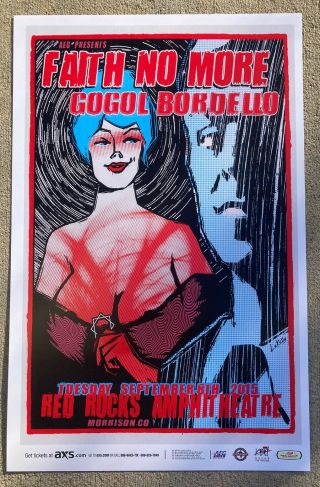 Faith No More / Gogol Bordelo 2015 Red Rocks 11x17 Concert Flyer / Gig Poster