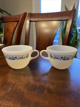Vintage Set Of 2 Pyrex Old Town Blue Onion Coffee / Tea Cups Made In Usa