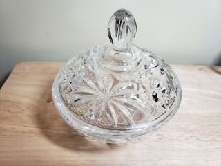Vintage Anchor Hocking star cut clear pressed glass candy/nut dish/bowl and lid 2