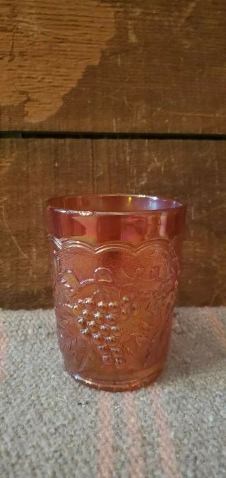Vintage Marigold Grape Patterned Carnival Glass Tumbler Or Small Vase