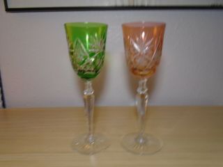 Two Cut - To - Clear Colored Tall European Crystal Water/wine Goblets/stems,
