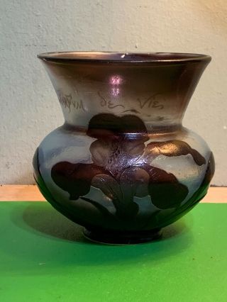 Fire Polished Daum Nancy - Signed - Cameo Iris Art Glass Vase Parfum De Vie