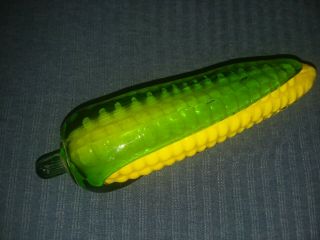 Vintage Hand Blown Murano Style Art Glass Ear Of Corn On The Cob Paperweight 2