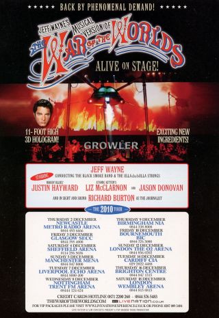 Jeff Wayne - 2010 Tour Flyer - War Of The Worlds Live Rare Musical Concert Promo