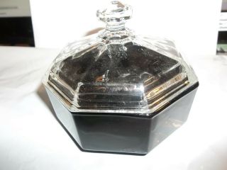 Vintage Arcoroc France Octagon Black Glass Candy Or Food Dish W/ Glass Lid