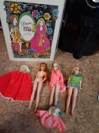 Dawn And Her Friends Doll Case (1970) With 3 Dolls
