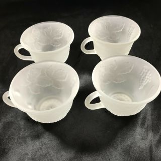 Set Of 4 Vintage Frosted White Indiana Glass Harvest Grape Punch Cups
