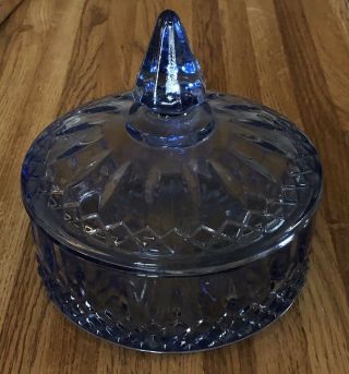 Vintage Indiana Blue Glass Princess Giftware Round Candy Box And Cover