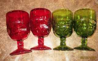4 Vintage Fostoria Glass Argus Stemmed Water Goblets 2 Red & 2 Green Christmas