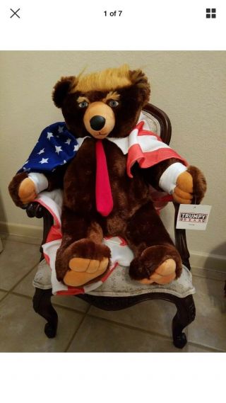 Donald Trump Deluxe Plush Stuffed Trumpy Bear W/attached Usa Flag Blanket 22”