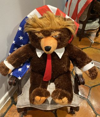 Donald Trump Deluxe Plush Stuffed Trumpy Bear w/attached USA flag Blanket 22” 2