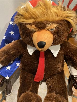 Donald Trump Deluxe Plush Stuffed Trumpy Bear w/attached USA flag Blanket 22” 3