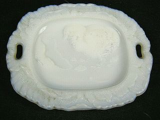 Vintage Milk Glass Oval Vanity Tray With Newly Hatched Chick And Its Egg Shell