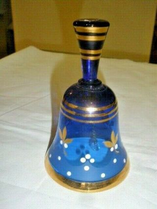 Art Glass Cobalt Blue & Gold Dinner Bell Bohemian Czech - 5 3/4 "