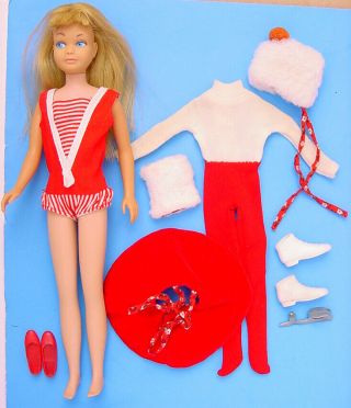1964 - 68 Golden Blonde Hair Straight Leg Skipper Doll W Skating Fun Outfit 1908