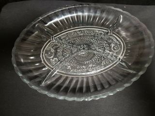 Vtg Clear Sandwich Glass 4 Section Relish Pickle Dish Ribbed 10 X 7 Inches Exc