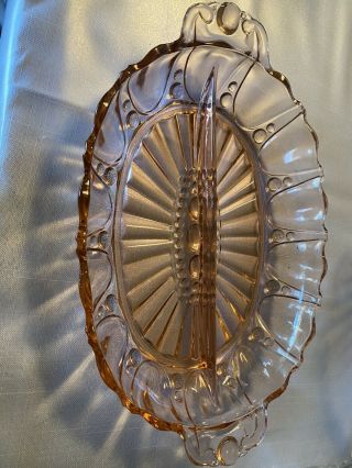 Anchor Hocking Oval Divided Pink Depression Glass Oyster And Pearl Relish Dish