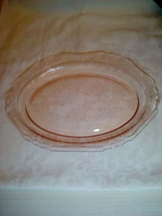 Vintage Pink Depression Oval Serving Platter Delicate Floral Pattern11.  5 In X 8