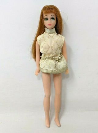 Vtg 1970 Topper Dawn Friend Dancing Glori Doll Cream & Gold Mini Dress