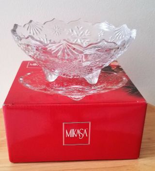 Mikasa Crystal 5 " Footed Candy Dish " Snowflake " Nib
