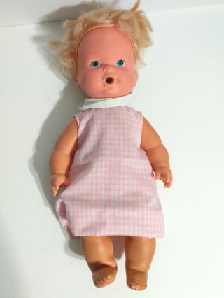 Vintage 1973 Kenner Baby Alive Doll General Mills W/ Pink Dress Blue Eyes Blond