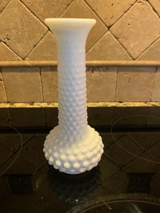 Fenton White Milk Glass Hobnail Rose Bud Vase 7 1/2 In Perfect