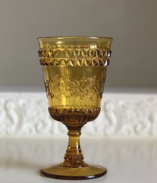 Vintage L.  G.  Wright Wildflower Amber Depression Eapg Glass Goblet