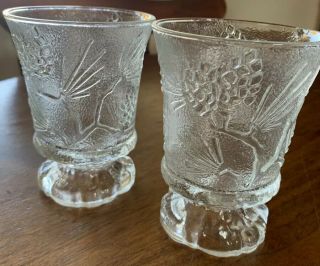 Vintage Indiana Tiara Glass Ponderosa Pine Cone Footed Juice Glasses